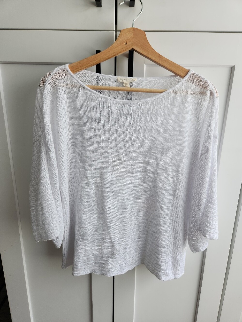 Eileen Fisher Organic Linen Split Sleeves Knit Pullover Top White Boxy Size M